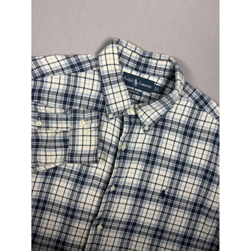 Ralph Lauren Classic Fit Plaid Button Down Shirt Blue White Mens Large L